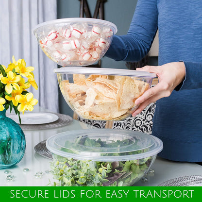 PLASTICPRO Disposable 48 Ounce Round Crystal Clear Plastic Serving Bowls With Lids, Party Snack or Salad Bowl, Chip Bowls, Snack Bowls, Candy Dish, Salad Container Pack of 2