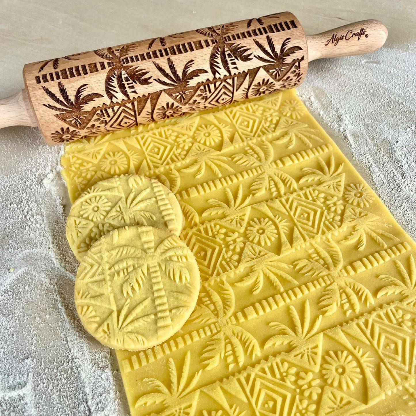 SAKURA TREE Embossing Rolling Pin with Blooming Sakura Flowers Pattern. Dough and Clay Roller for Embossed Cookies Fondant Pottery. Cookie and Ceramic Stamp. Backing Gifts for Women by Algis Crafts