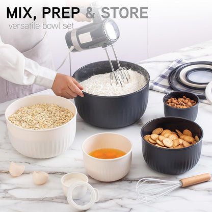 COOK WITH COLOR Prep Bowls with Lids- Wide and Deep Nesting Plastic Small Mixing Bowl Set with Lids, 8 Piece Set - Wide Bowls, Blue