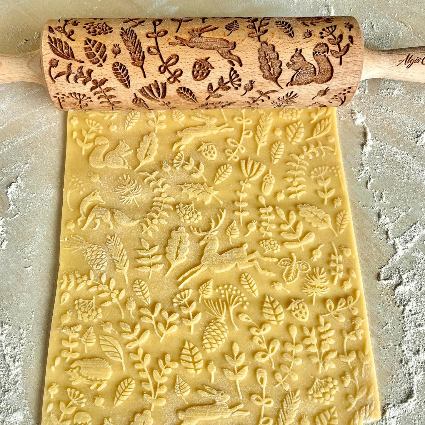 FLOWERING VINE Embossing Rolling Pin. Laser Engraved Dough Roller with Climbing Flowers Pattern for Embossed Cookies or Pottery by Algis Crafts