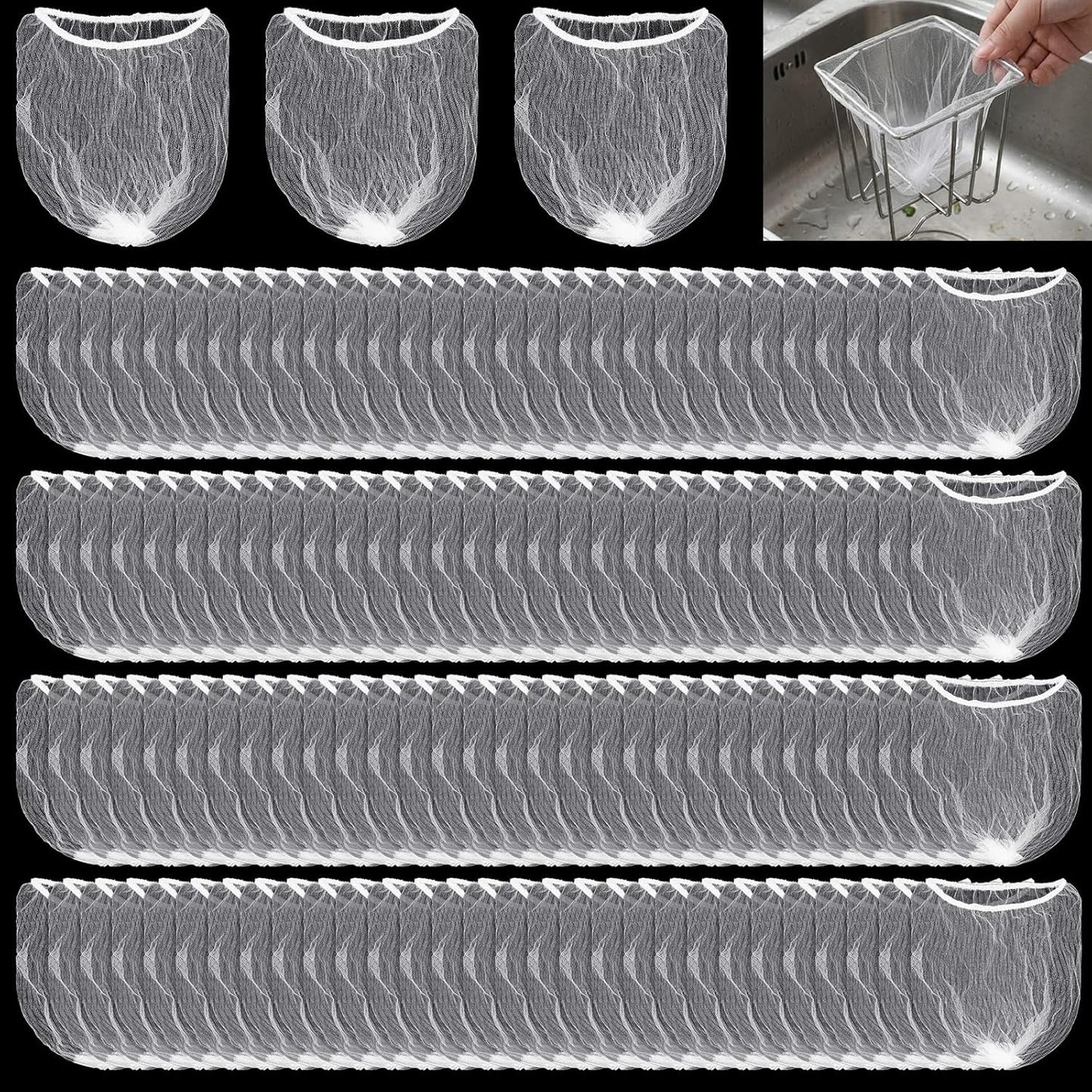 300 PCS Mesh Strainer Bags for Kitchen Sink Food Catcher, Disposable Mesh Sink Strainer Bags, Anti-Clogging Elastic Sinks Strainers Filter Meshbag, Sinks Trash Catcher Bag for Kitchen Leftovers Bath