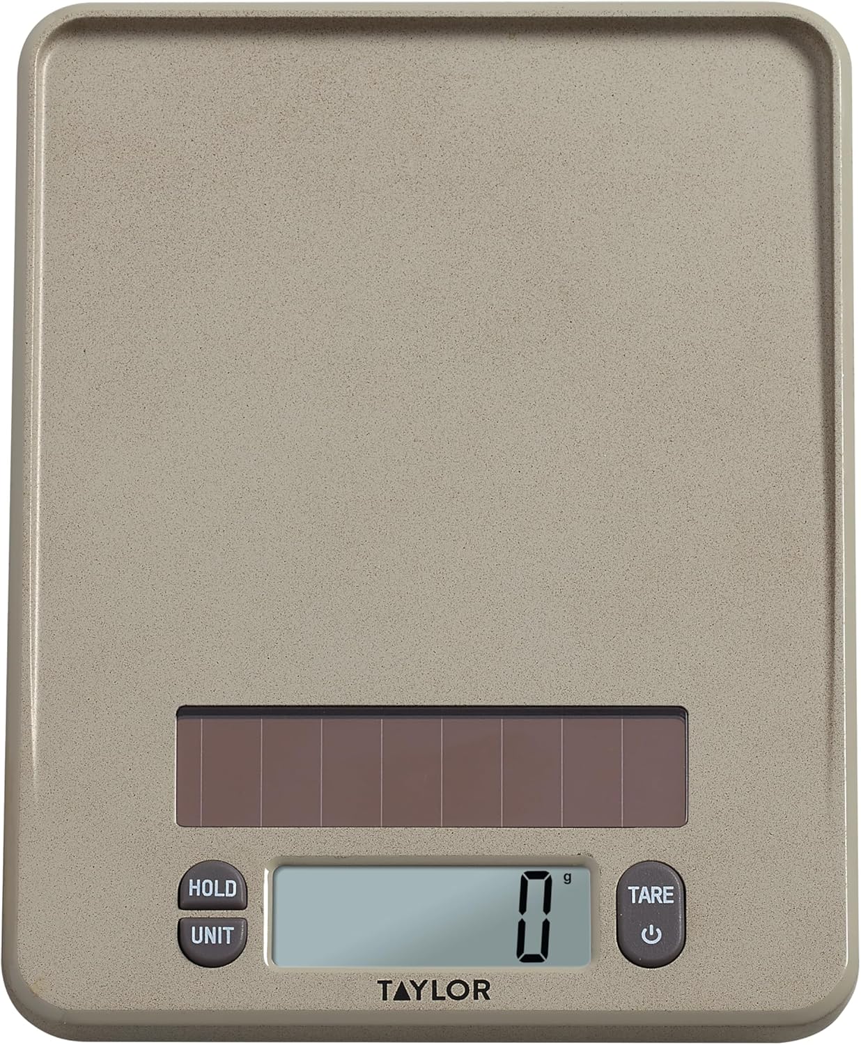Taylor Light Powered Digital Kitchen Scale, Coffee Husk Blend Material, Solar Panel with Endless Power, No Batteries Needed, Energy-Saving, 11lb Capacity, Beige