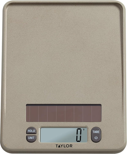 Taylor Light Powered Digital Kitchen Scale, Coffee Husk Blend Material, Solar Panel with Endless Power, No Batteries Needed, Energy-Saving, 11lb Capacity, Beige