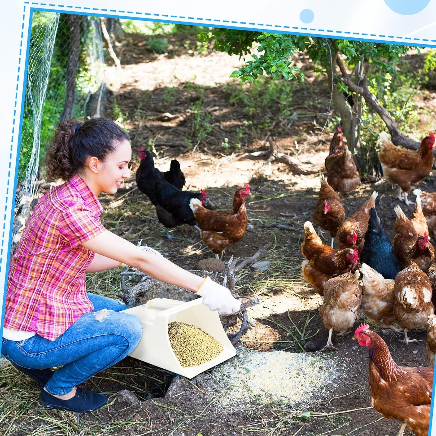 Relaxweex 2 Pcs Large Feed Scoop 4 Quart Heavy Duty Durable Bird Seed Scoop Enclosed Bucket Shovel with Handle for Farmers, Homesteaders, Horse, Chicken, Livestock, Kitchen(Blue)