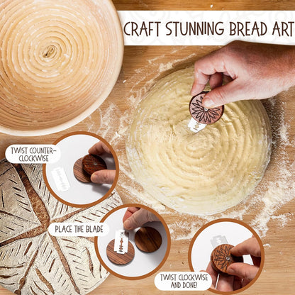 Superbaking Sourdough Starter Kit, 9" Round Banneton Bread Proofing Basket Set, Sourdough Bread Baking Supplies, Sourdough Tools with Silicone Bread Sling, Bread Making Tools, Baking Gifts