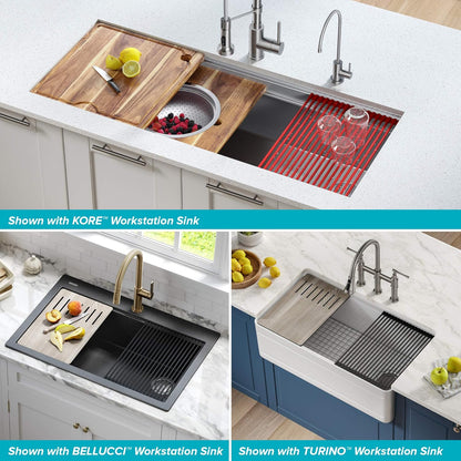 Kraus Multipurpose Workstation Sink Roll-Up Dish Drying Rack, Colander and Trivet in Yellow, KRM-11YL