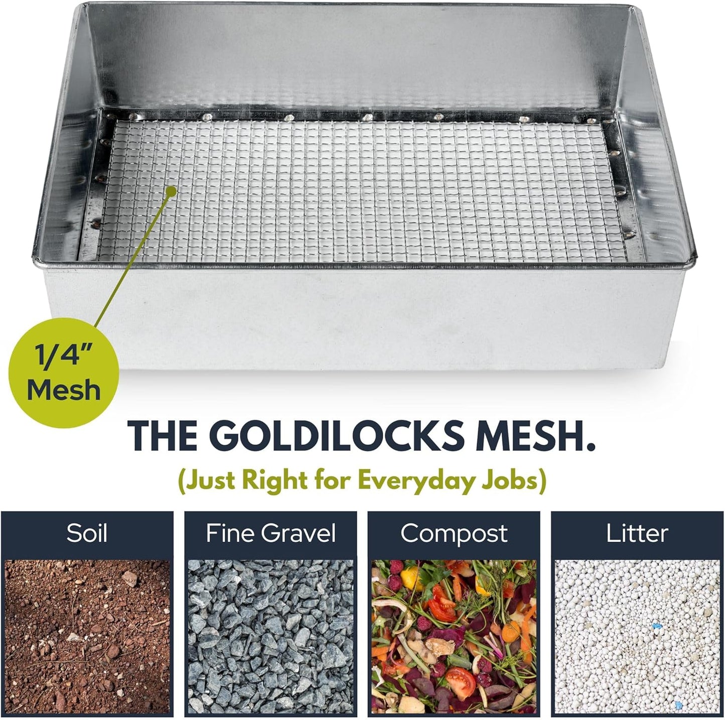 Soil Sifter, Standard Size (12 x 10 inches) with 1/8-inch Mesh, Garden Sieve for Dirt, Sand, Rocks, and Compost