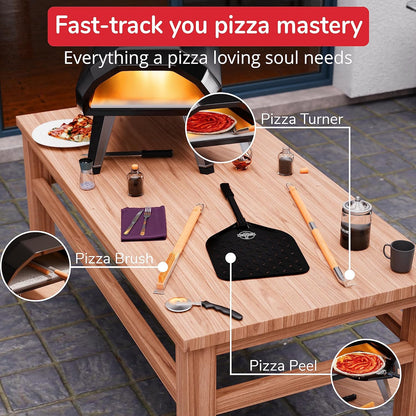 Senwosa Pizza Turner Fork & Bubble Popper - Easy Pizza Rotation for Evenly Baked Crust - Adjustable Handle [26"-32”]