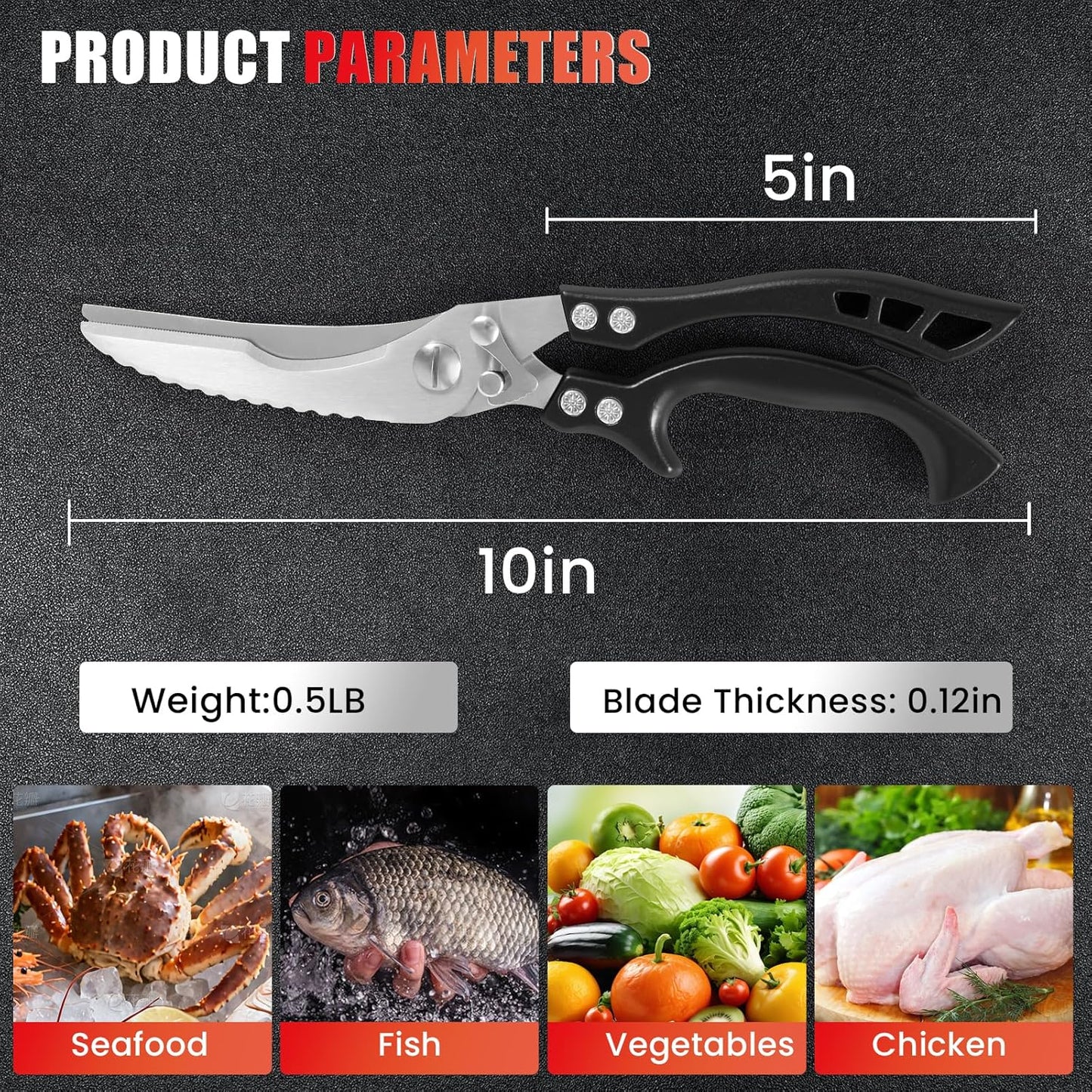 ANDONG Upgrade Heavy Duty Stainless Steel Kitchen Scissors - Professional Poultry Shears for Bone, Meat, Chicken, Fish, Turkey, Vegetables,Spring Loaded Multipurpose Ultra Sharp Utility Scissors