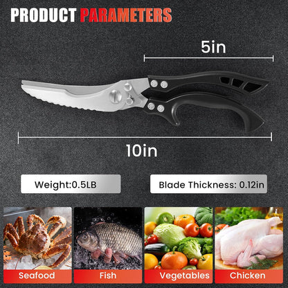 ANDONG Upgrade Heavy Duty Stainless Steel Kitchen Scissors - Professional Poultry Shears for Bone, Meat, Chicken, Fish, Turkey, Vegetables,Spring Loaded Multipurpose Ultra Sharp Utility Scissors