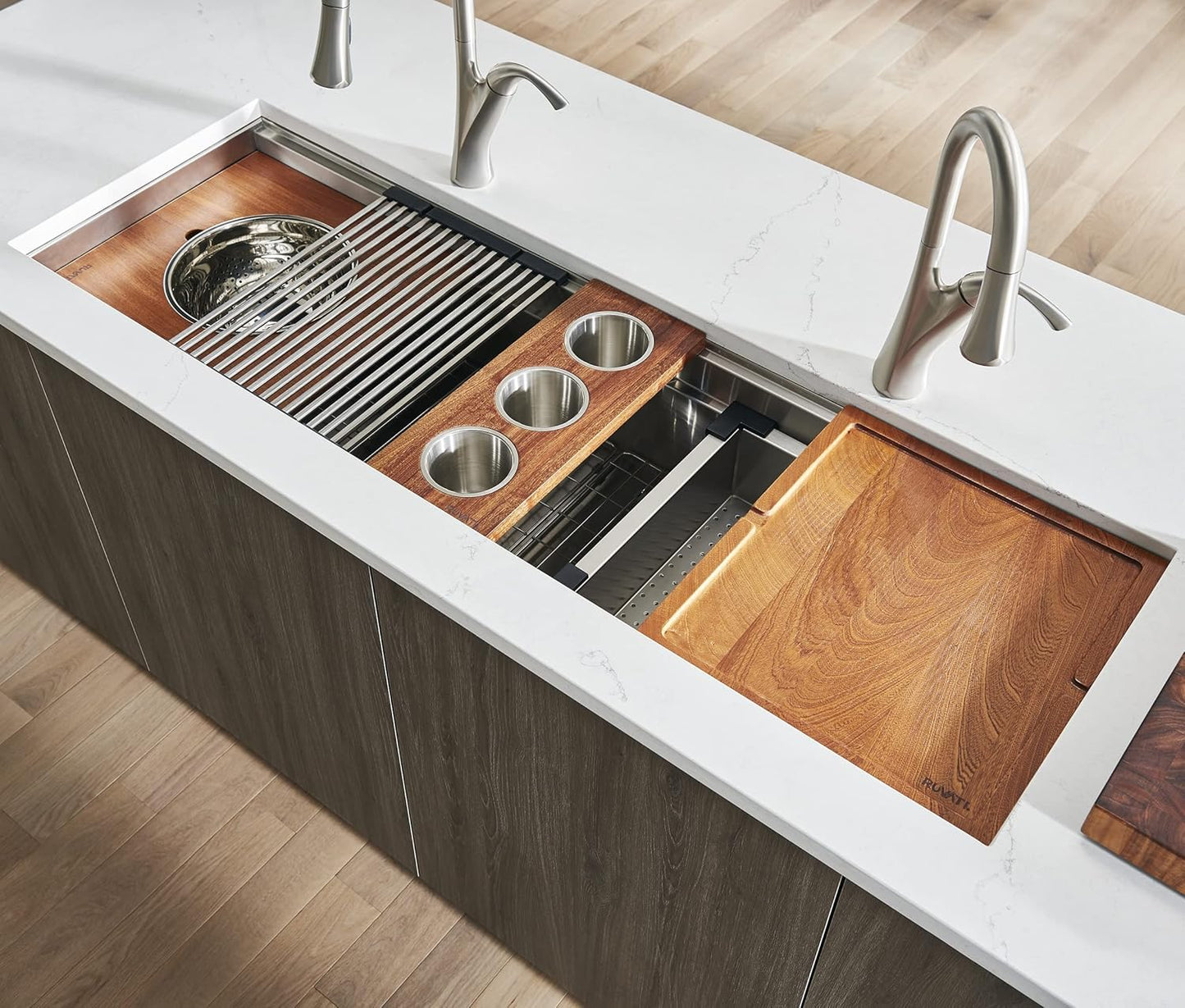 Ruvati Wood Platform with Mixing Bowl and Colander (complete set) for Workstation Sinks - RVA1288
