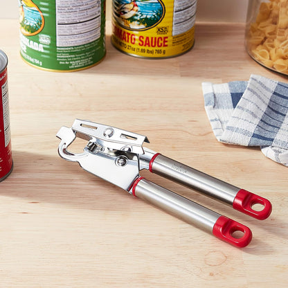Tovolo Can Opener Manual Heavy Duty 2 in 1 Stainless Steel with Bottle Opener Kitchen Tool Easy Turn Handle Charcoal Gray, Smooth Edge Safe Cut No Sharp Edges Manual Hand Held Can Opener for Tin Cans