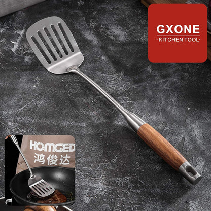 Slotted Spoon,304 Stainless Steel Skimmer Spoon with Heat Resistant Wooden Handle,Silver/15.8Inch