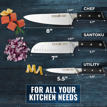 Cutluxe Kitchen Knives, 5 Pcs Chef's Knife Set – Razor Sharp German Steel, Full Tang, Ergonomic Handles – Artisan Series