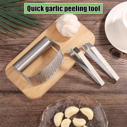 Garlic Press and Peeler Set, 2pcs Stainless Steel Garlic Mincer 1pcs Stainless Steel Garlic Chopper Garlic Tweezers Garlic Crusher Garlic Clippers Garlic Press Rocker Easy Faster Kitchen Tools