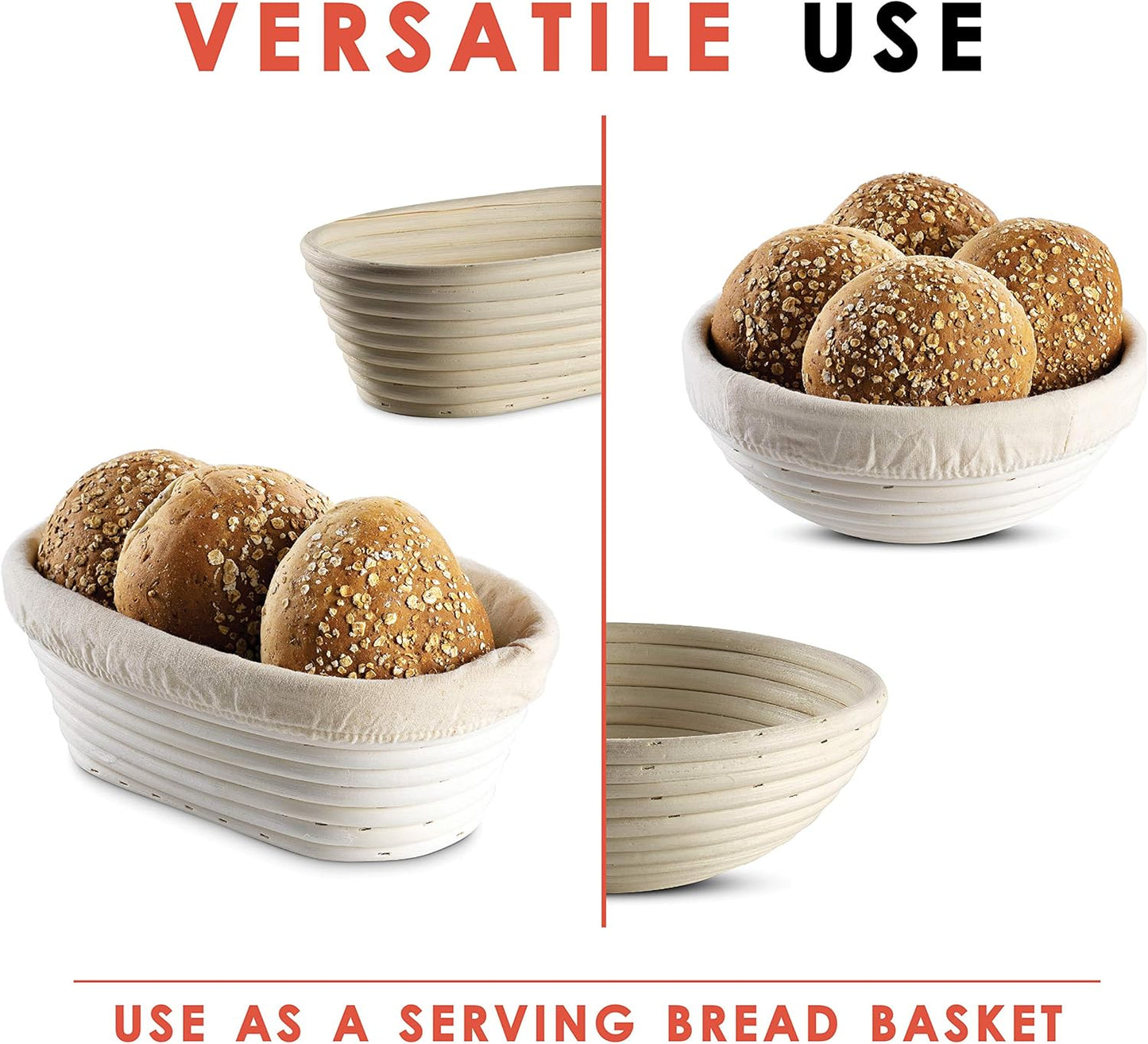 Swice Bread Proofing Basket, Round 9-Inch Banneton Sourdough Starter Kit with Lame, Dough Scraper, Linen Liner, and Basting Brush, Complete Bread Making Supplies and Tools