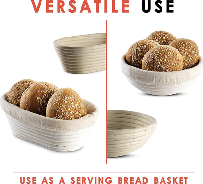 Swice Bread Proofing Basket, Round 9-Inch Banneton Sourdough Starter Kit with Lame, Dough Scraper, Linen Liner, and Basting Brush, Complete Bread Making Supplies and Tools