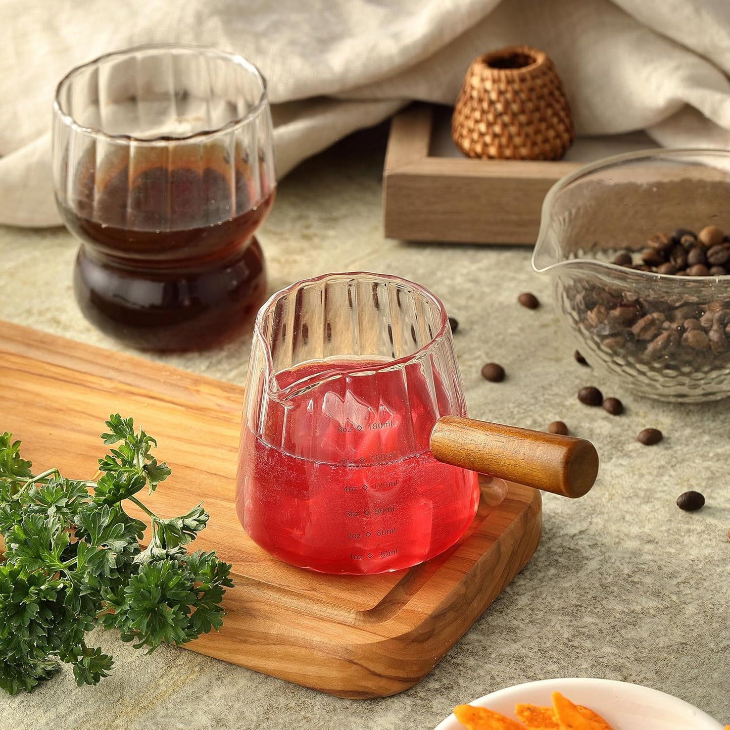 6OZ Espresso Cups, JINLIFA Glass Espresso Shot Measuring Cup with V-Shaped Mouth, Markings in both oz& ml
