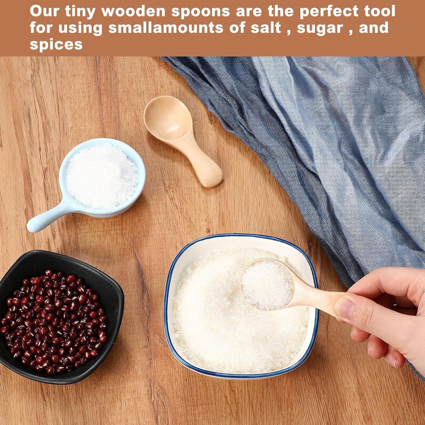 Baderke 4 Pcs Small Wooden Spoons 3.1 x 1.4 inch Mini Wooden Spoon Handmade Tiny Nature Scoops for Canisters Kitchen Cooking Seasoning Oil Coffee Tea Sugar Condiments Spices Ice Cream Salts