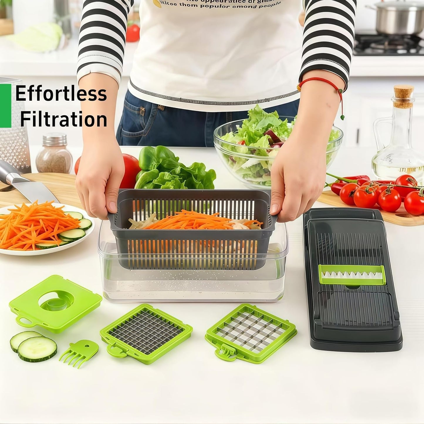 Vegetable Chopper, 7-in-1 Multifunctional Kitchen Slicer & Dicer with 7 Interchangeable Blades for Effortless Meal Prep