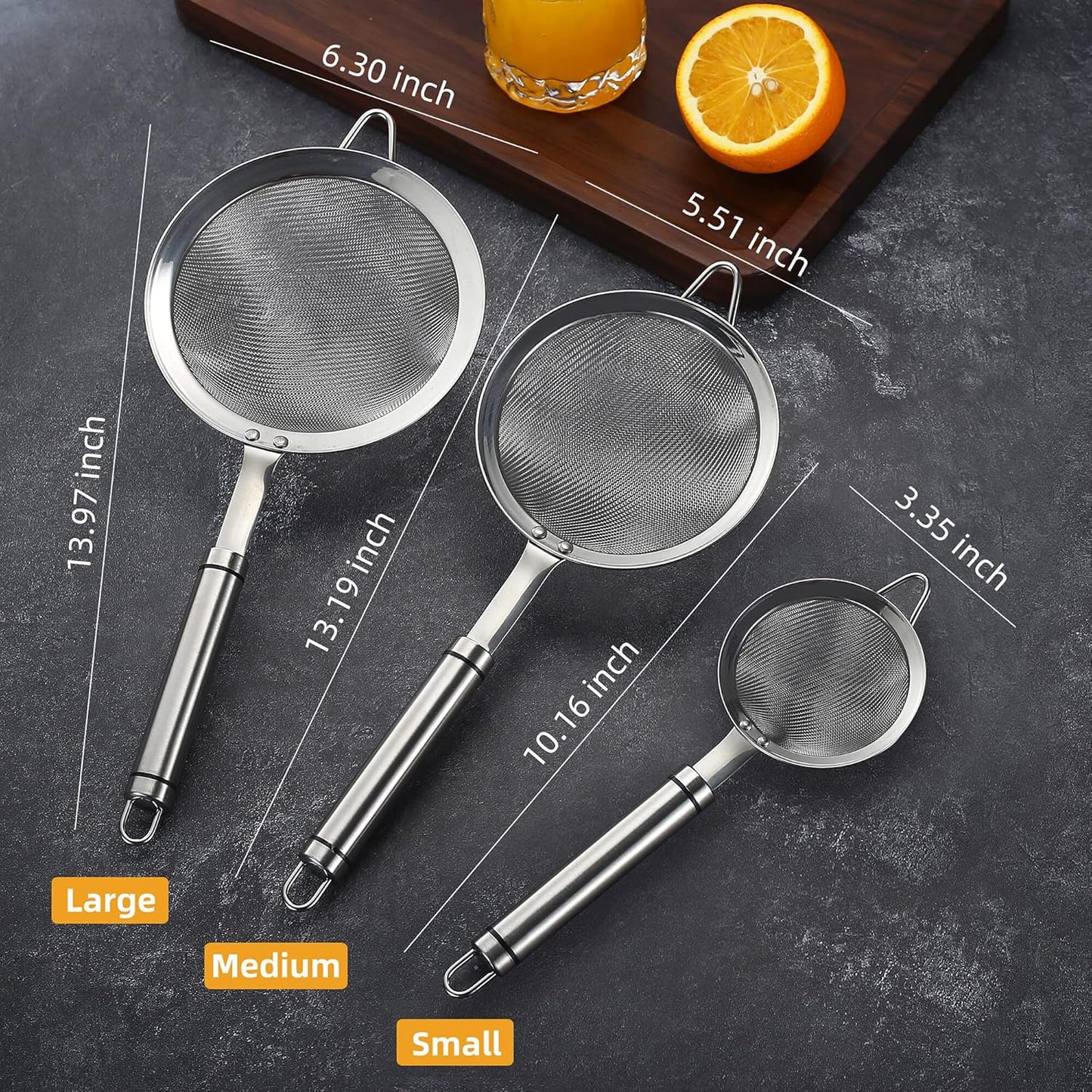 304 Stainless Steel Fine Mesh Strainers for Kitchen, Colander-Skimmer with Handle, Sieve Sifters for Food, Tea, Rice, Oil, Noodles, Fruits, Vegetable