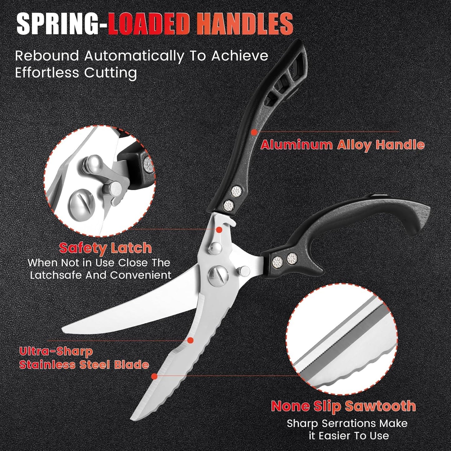 ANDONG Upgrade Heavy Duty Stainless Steel Kitchen Scissors - Professional Poultry Shears for Bone, Meat, Chicken, Fish, Turkey, Vegetables,Spring Loaded Multipurpose Ultra Sharp Utility Scissors