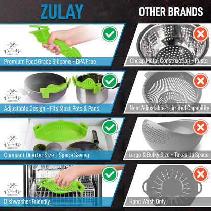 Zulay Silicone Pot Strainer - Adjustable Snap On Strainer For Most Pans & Pots - Food Grade, Heat Resistant, Colander For Draining Pasta, Fruits & Vegetables (Orange)