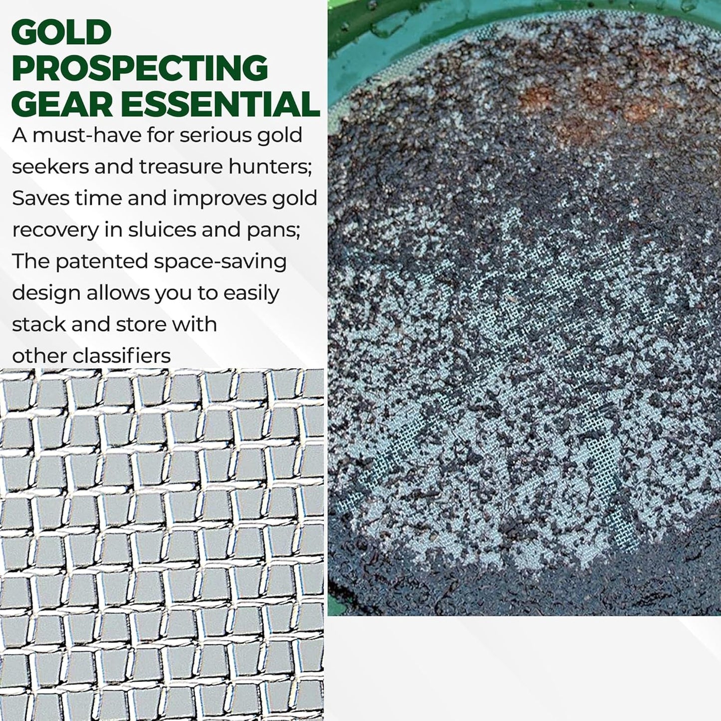 SE 13.25 Inch Wide Stackable Classifier Gold Prospecting Pan - 1/8 Inch Stainless Steel Mesh Sifting Pan, Green