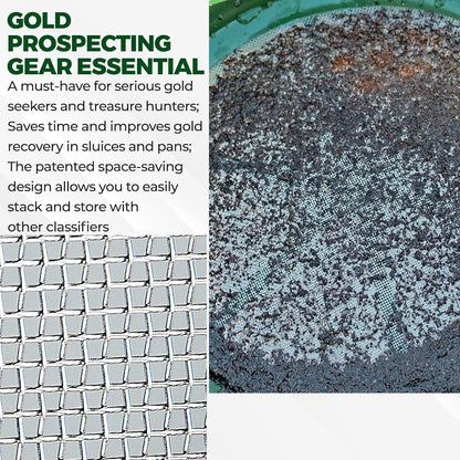 SE 13.25 Inch Wide Stackable Classifier Gold Prospecting Pan - 1/8 Inch Stainless Steel Mesh Sifting Pan, Green