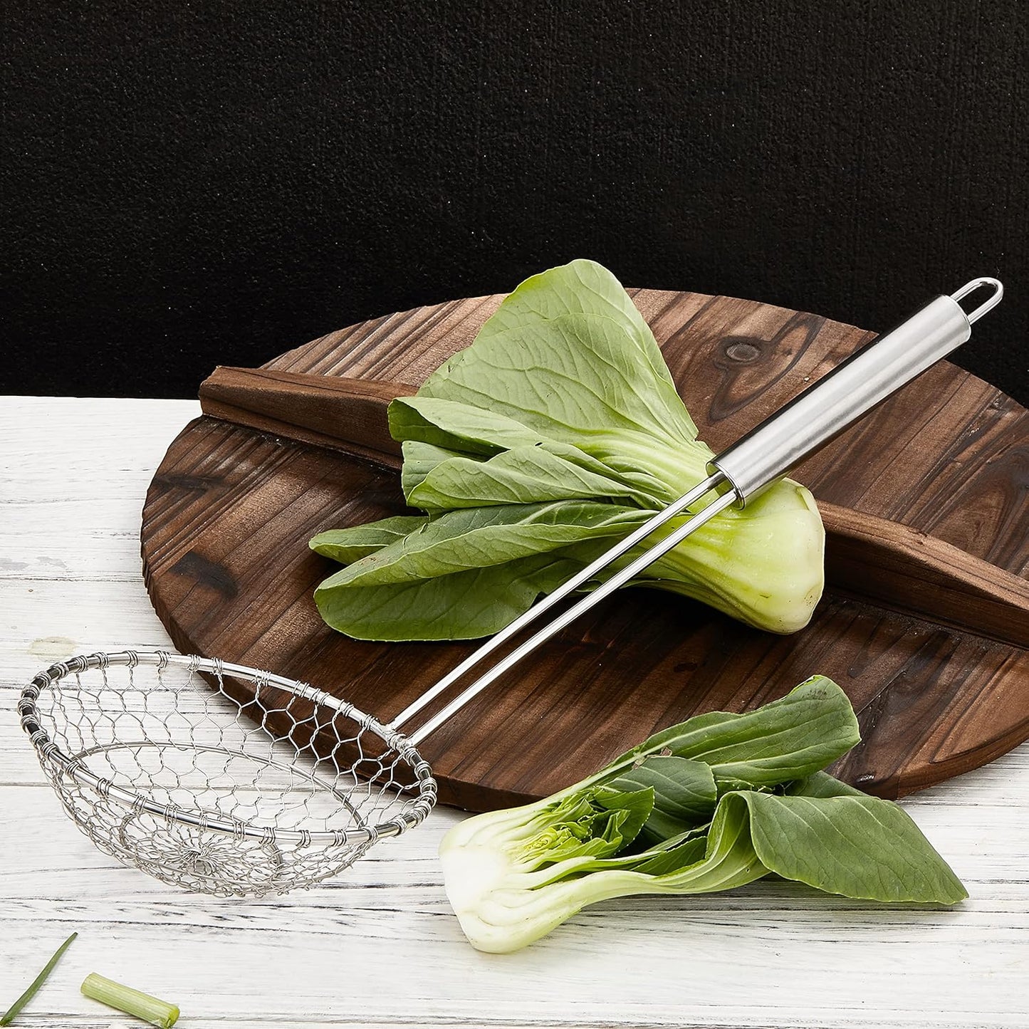 Stainless Steel Spider Strainer Asian Kitchen Wire Food Cooking Skimmer With Natural Bamboo Handle, 6-Inch, Hand-Made
