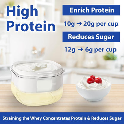 Yogurt Strainer, Make Delicious, High Protein, Greek Yogurt, 70% Less Sugar & Lactose, Fine Mesh Nylon Greek Yogurt Maker, 100% BPA-Free & Dishwasher Safe with Large 2.3 Quart Capacity