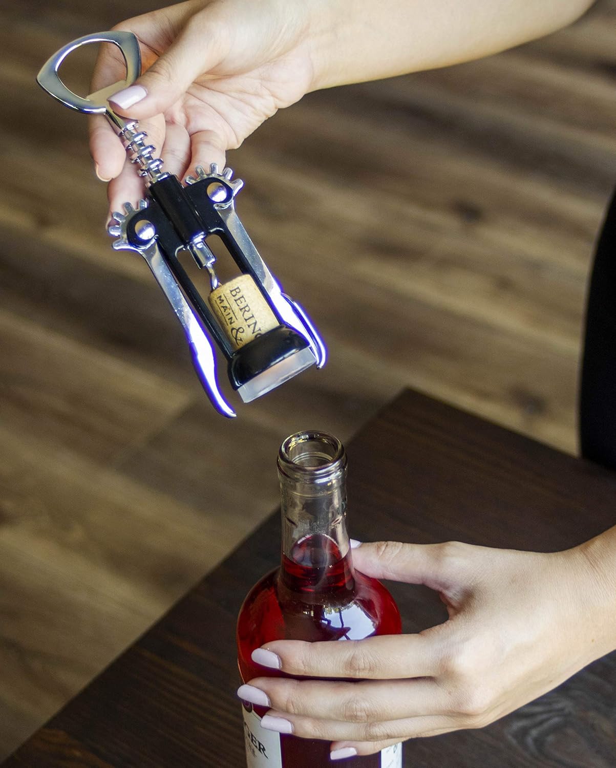 Evriholder Winged Corkscrew for Wine Bottles, Easy Manual Cork Remover, Multi-Purpose Opener for Beer and Soft Drinks, Ergonomic Handle, Stainless Steel, Dishwasher Safe, Black