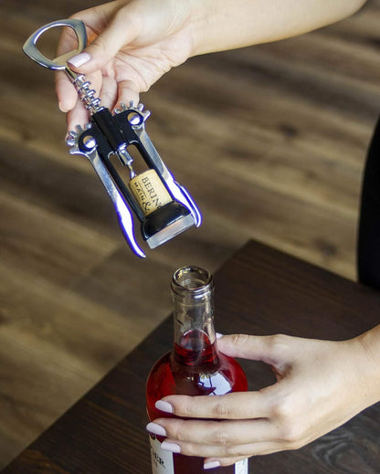 Evriholder Winged Corkscrew for Wine Bottles, Easy Manual Cork Remover, Multi-Purpose Opener for Beer and Soft Drinks, Ergonomic Handle, Stainless Steel, Dishwasher Safe, Black