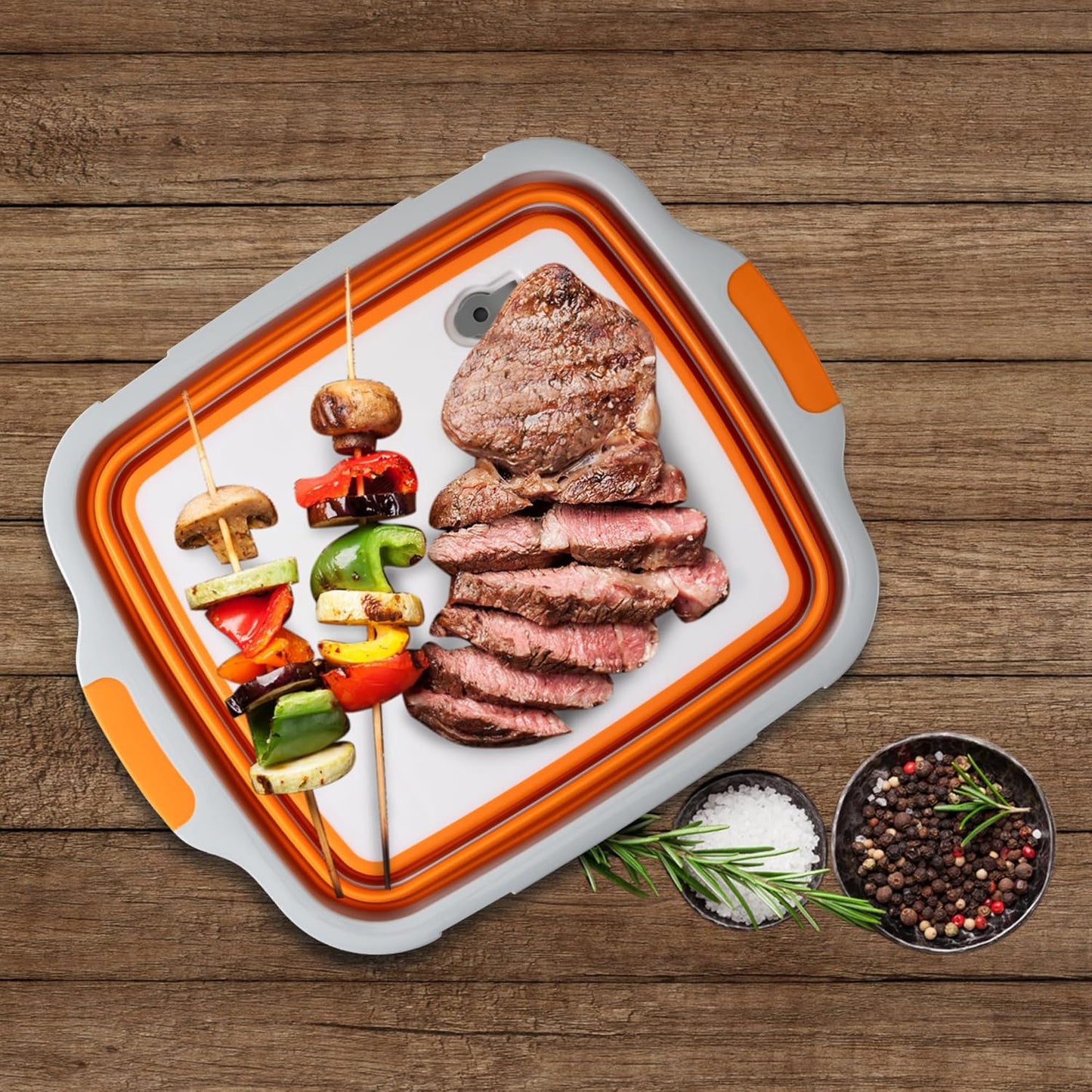 Collapsible Cutting Board(2.11 Gal/8L), BBQ Prep Tub with Locking Lid, Foldable Camping Sink with Colander, Multifunction Dish Basin for Kitchen, Bowl, Vegetable and Fruit, Storage Basket for Picnic