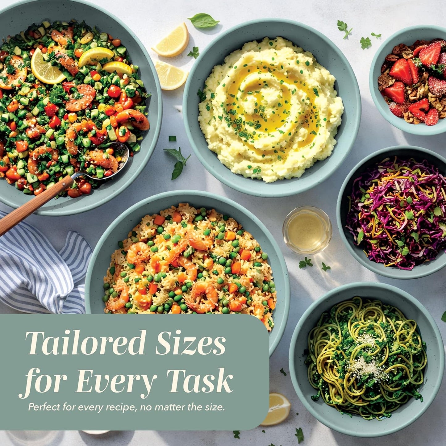 COOK WITH COLOR Mixing Bowls with Lids - 12 Piece Plastic Nesting Bowls Set includes 6 Prep Bowls and 6 Lids, Microwave Safe Mixing Bowl Set, Sage Embossed - Colors B