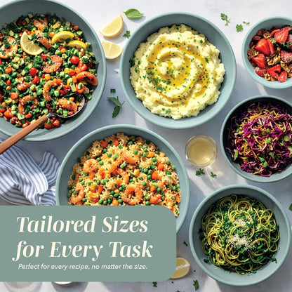 COOK WITH COLOR Mixing Bowls with Lids - 12 Piece Plastic Nesting Bowls Set includes 6 Prep Bowls and 6 Lids, Microwave Safe Mixing Bowl Set, Sage Embossed - Colors B