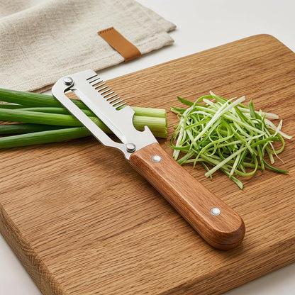 2026 Upgrade 3-in-1 Veg Peeler, Wood Handle Thick Stainless Steel Wide Blade, Scallion Shredder & Bottle Opener, Ultra-Sharp Multi Peeler for Potato Carrot Kitchen Camping Travel (1pcs+1ps)