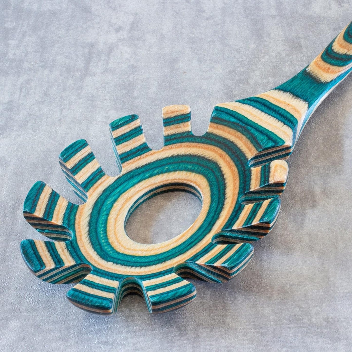Baltique Marrakesh Collection Wooden Spaghetti Spoon – 12.5" Pasta Server with Teeth, Colorful Birch Wood Utensil for Portioning, Stirring & Serving Noodles