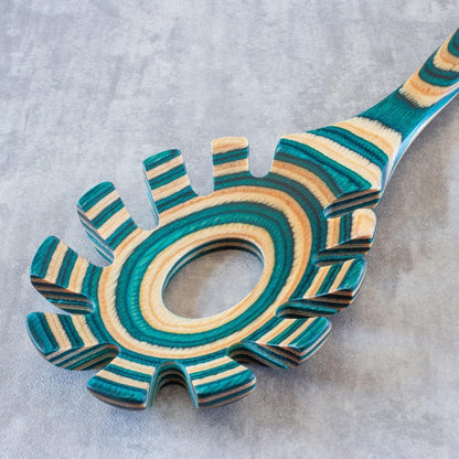 Baltique Marrakesh Collection Wooden Spaghetti Spoon – 12.5" Pasta Server with Teeth, Colorful Birch Wood Utensil for Portioning, Stirring & Serving Noodles
