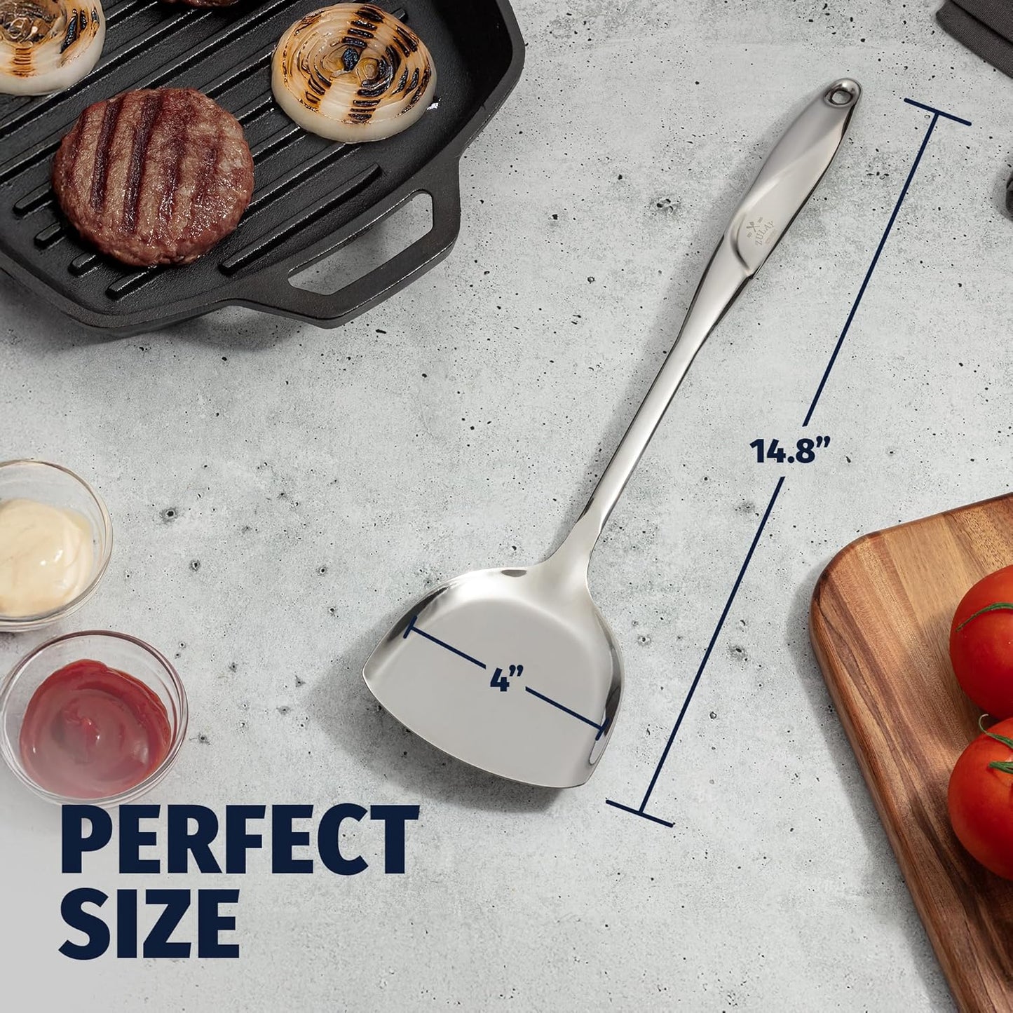 Zulay Kitchen Stainless Steel Spatula - 14.8” Heat-Resistant Metal Slotted Turner for Cooking, Frying & Grilling - Durable, Rust-Proof & Dishwasher Safe Kitchen Utensil for Everyday Use