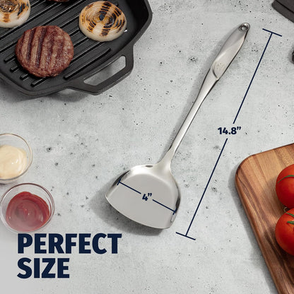 Zulay Kitchen Stainless Steel Spatula - 14.8” Heat-Resistant Metal Slotted Turner for Cooking, Frying & Grilling - Durable, Rust-Proof & Dishwasher Safe Kitchen Utensil for Everyday Use
