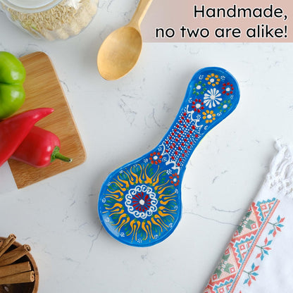 Handmade Spoon Rest, Ceramic Spoon Rest for Stove Top, 10" Spoon Rest for Kitchen Counter, Dishwasher Safe Spoon Holder for Stove, Housewarming Gifts Utensil Rest, Colorful Spoon Rests (Black)