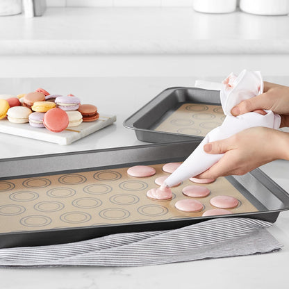 Amazon Basics Silicone Rectangular Baking Mat, Non-Stick, Reusable, Dishwasher Safe, Food Safe, Heat Resistant, 16.5" x 11.6", Beige/Gray, 2-Pack