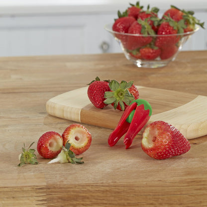 Casabella Strawberry Huller Kitchen Tool, Red and Green