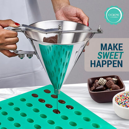 Stainless Steel Confectionery Funnel Dispenser with Precision Nozzles – Includes 1/8", 1/4", and 1/3" Tips – Ideal for Chocolate, Sauces, Batter, and Pastry Work