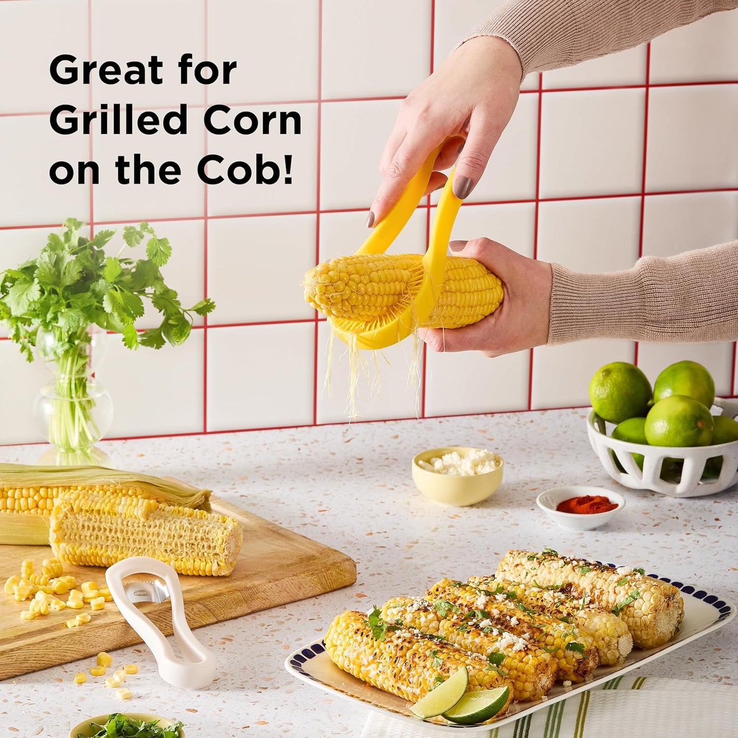 Chef’n Cob Plus Corn Stripper and Peeler for Corn on the Cob, Built-In Safety Pusher