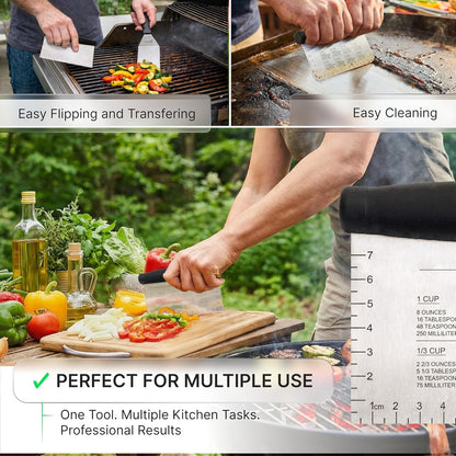 Stainless Steel Metal Spatula Set - Teppaniyaki Spatulas - Griddle Scraper Flat Spatula Pancake Flipper Hamburger Turner - Metal Utensil great for BBQ Grill Flat Top Cast Iron Griddle Accessories