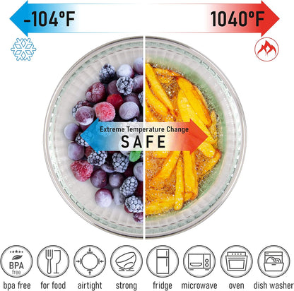 Set of 5 Nesting Glass Bowls with New Updated Acacia Lids for Foodprep, Storage, Mixing & Cooking - Microwave & Oven-ready BPA Free Durable Heat Resistant Inert Borosilicate Glass