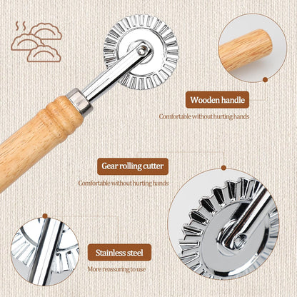 Pastry Cutter Double Wheel - Exquisite Wooden Handle, Perfect for Pasta, Pizza, Ravioli, Cookie -Cheese Slicers Enhance Your Culinary Artistry