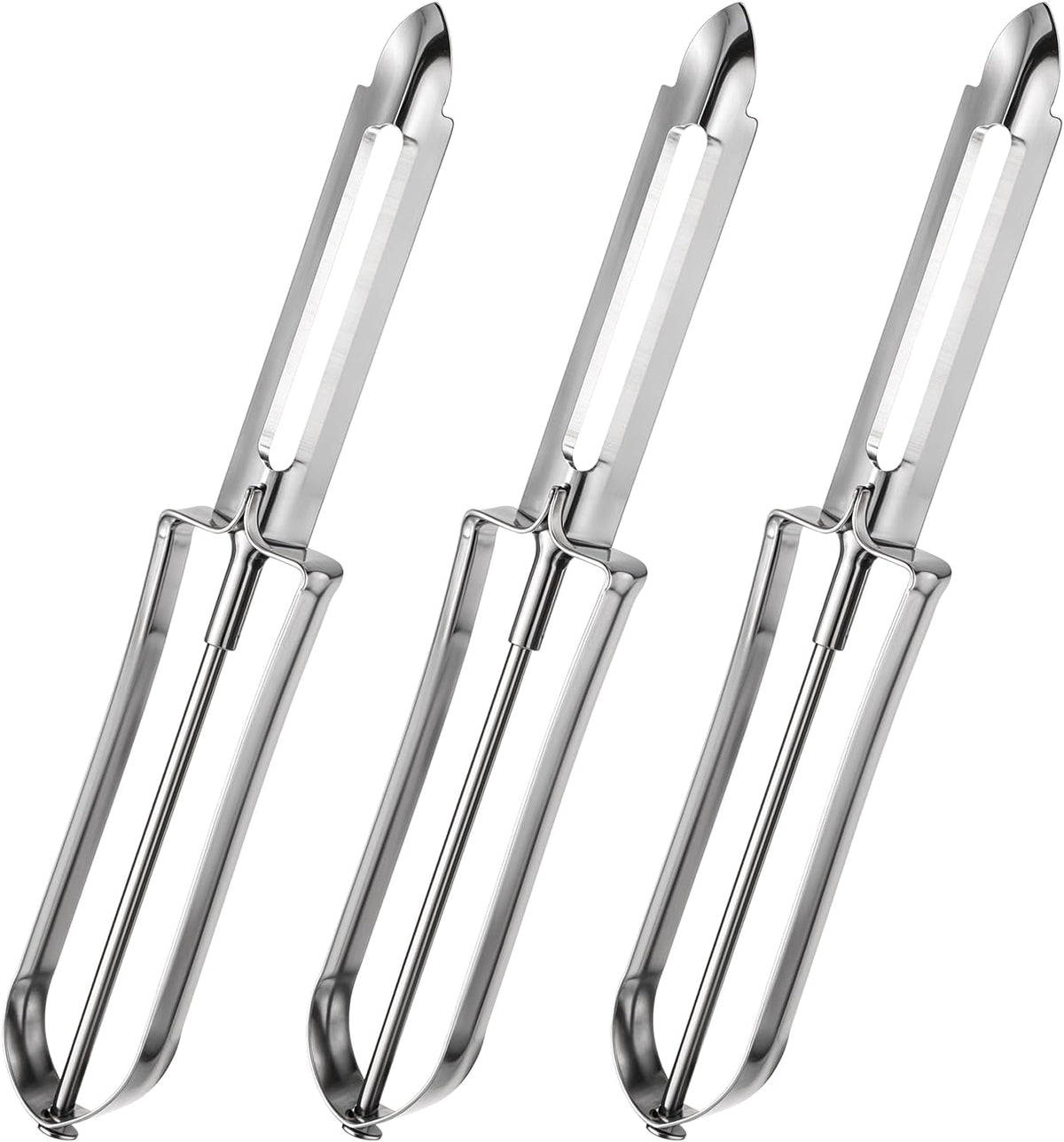 3 Pack Vegetable Peelers for Kitchen, Stainless Steel Fruit Potato Peeler with Easy Grip Ergonomic Handle, Dishwasher Safe Swivel Fruit Peelers
